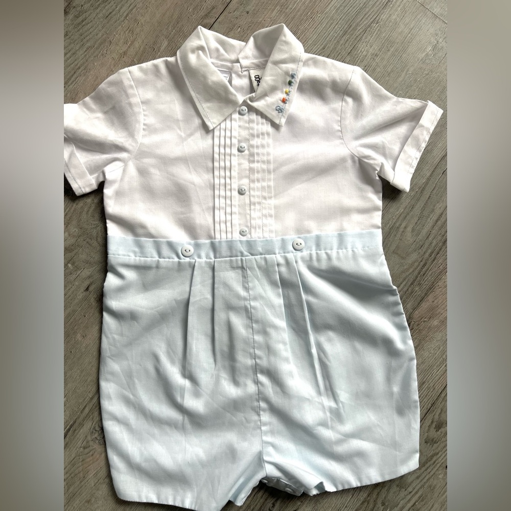 Boutique White and Light Blue Jon Jon with embroidered trains
